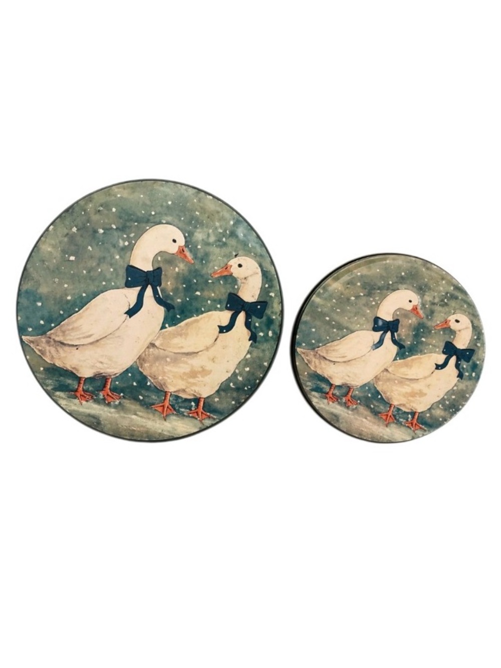Vintage Goose Tin Set Farmhouse Kitchen Decor Blue Bow Snow early 80’s
